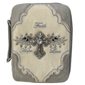 (7-203) Brand New with Tag - Beautiful Western Beige Gray Bible Case with Strap